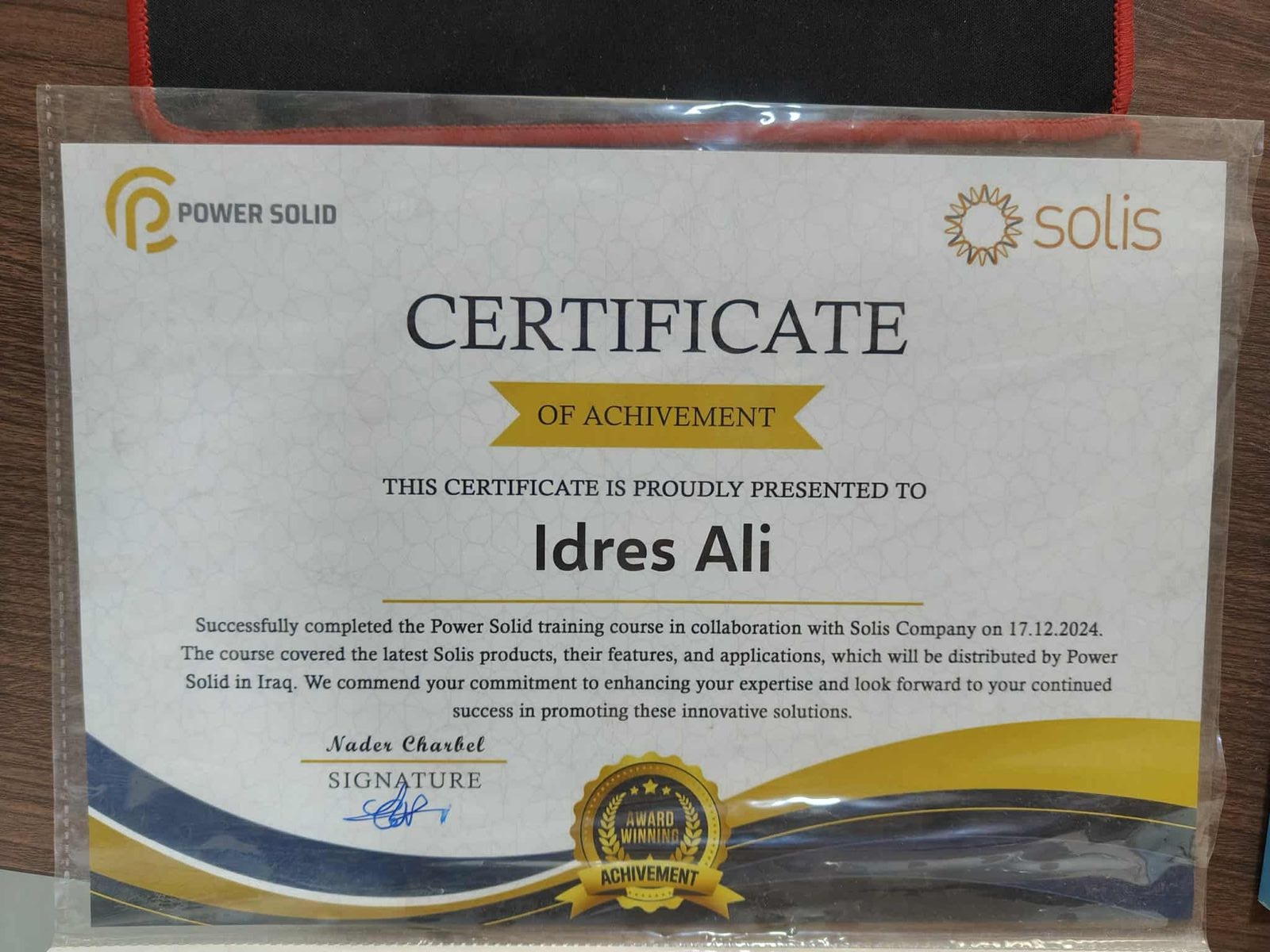 Power Solid certificate